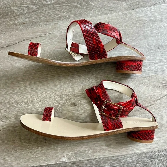 Delete tibi Hanson Red Snake-Effect Leather Sandals Crisscross Strap Round 39 9 - Picture 11 of 11